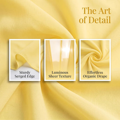 Yellow Chiffon Wedding Arch Draping 18FT 2 Panels Sheer Fabric | Semi-Sheer Chiffon, for Wedding Ceremony, Arch Backdrop, Reception, Baby Shower, Wrinkle-Free & Reusable, 6 Yards Each Panel