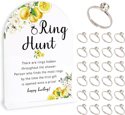 Lemon Bridal Shower Party Ring Scavenger Hunt, The Ring Hunt Game, 1 Sign & 30 Rings, Bridal Shower Decoration, wedding party games(xzjz13)