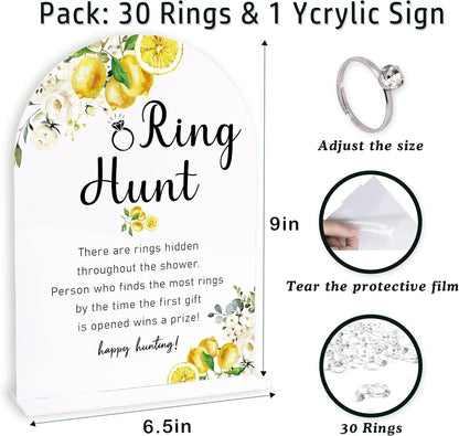 Lemon Bridal Shower Party Ring Scavenger Hunt, The Ring Hunt Game, 1 Sign & 30 Rings, Bridal Shower Decoration, wedding party games(xzjz13)
