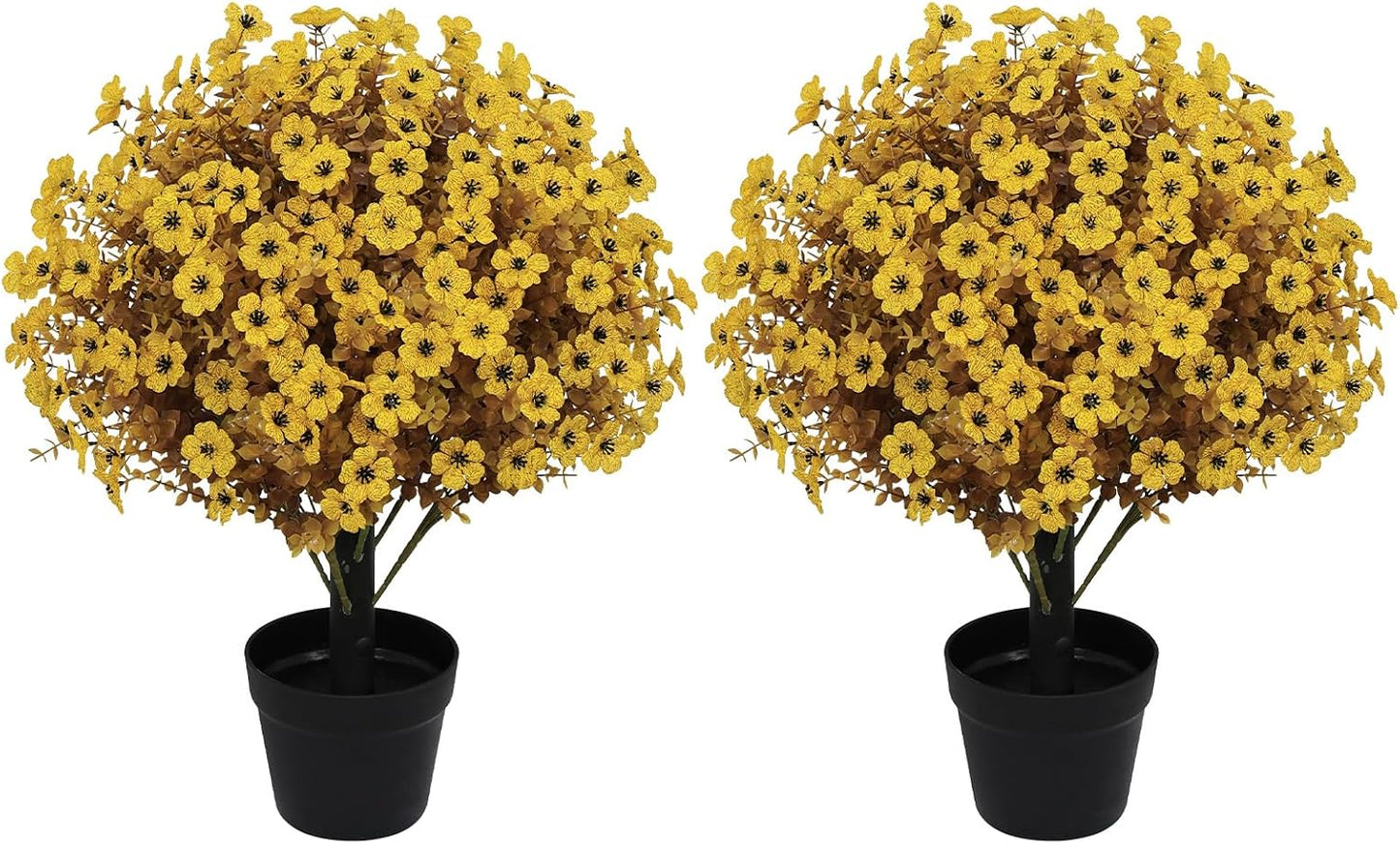 24" Artificial Fall Potted Plants Outdoor Set of 2, UV Resistant Faux Yellow Daisy Mums Flowers with Eucalyptus, Decorative Plants in Pots for Front Porch, Patio & Entryway