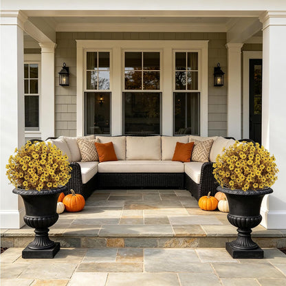 24" Artificial Fall Potted Plants Outdoor Set of 2, UV Resistant Faux Yellow Daisy Mums Flowers with Eucalyptus, Decorative Plants in Pots for Front Porch, Patio & Entryway