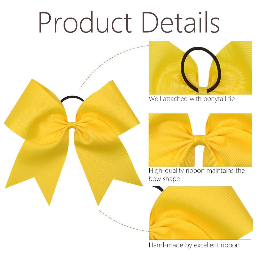 8" Jumbo Large Cheer Bows Ponytail Holder Elastic Band Handmade Boutique Hair Accessories for Cheerleading Teen Girls College Women Sports (1PCS, Yellow)