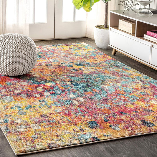 Abstract Area Rug 8 X 10 Multi/Yellow, Contemporary Indoor Rug | Ships Rolled, Lays Flat, Premium Construction, Easy-Cleaning for Living Room, Bedroom, Kitchen, Pet Friendly, Non-Shedding