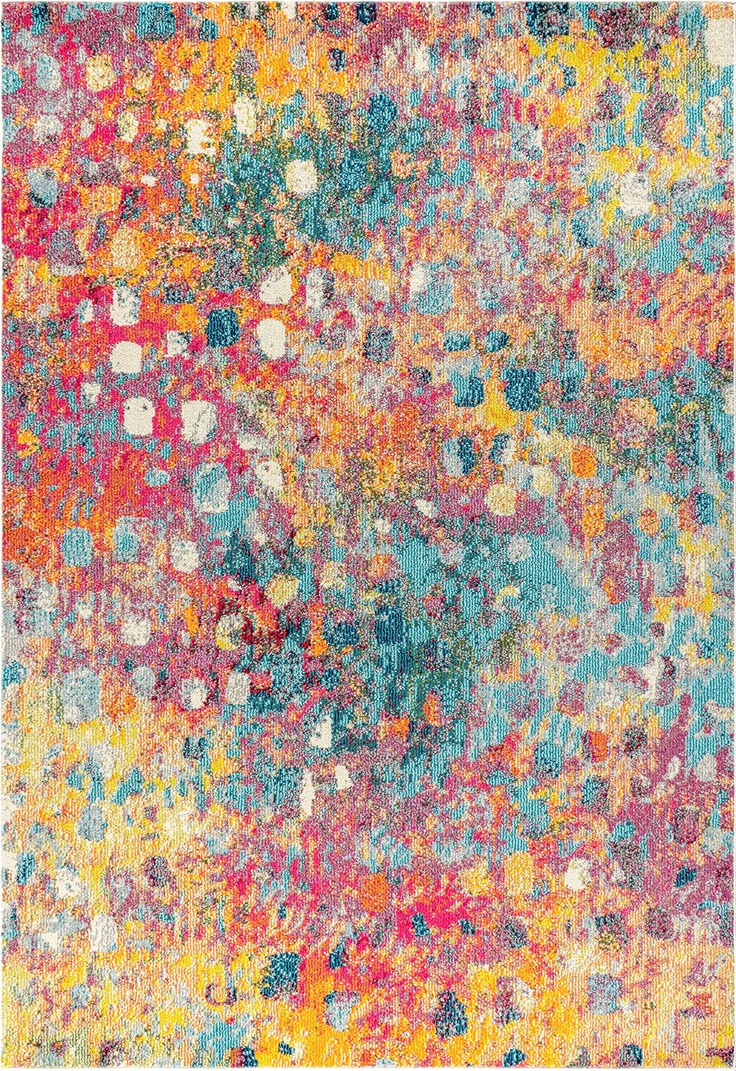 Abstract Area Rug 8 X 10 Multi/Yellow, Contemporary Indoor Rug | Ships Rolled, Lays Flat, Premium Construction, Easy-Cleaning for Living Room, Bedroom, Kitchen, Pet Friendly, Non-Shedding