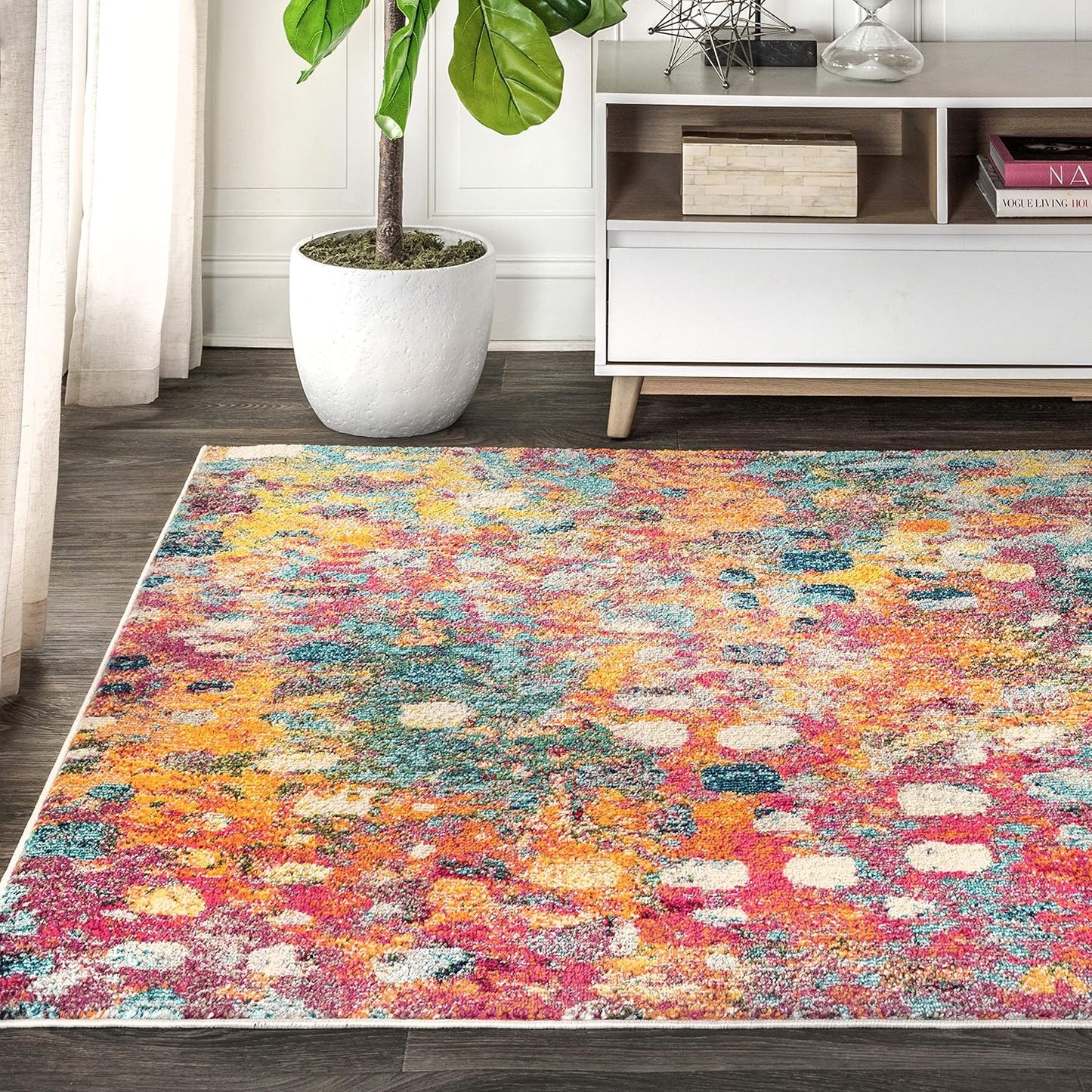 Abstract Area Rug 8 X 10 Multi/Yellow, Contemporary Indoor Rug | Ships Rolled, Lays Flat, Premium Construction, Easy-Cleaning for Living Room, Bedroom, Kitchen, Pet Friendly, Non-Shedding