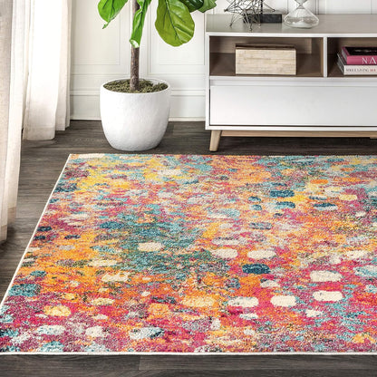 Abstract Area Rug 8 X 10 Multi/Yellow, Contemporary Indoor Rug | Ships Rolled, Lays Flat, Premium Construction, Easy-Cleaning for Living Room, Bedroom, Kitchen, Pet Friendly, Non-Shedding
