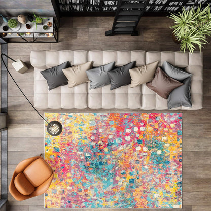 Abstract Area Rug 8 X 10 Multi/Yellow, Contemporary Indoor Rug | Ships Rolled, Lays Flat, Premium Construction, Easy-Cleaning for Living Room, Bedroom, Kitchen, Pet Friendly, Non-Shedding