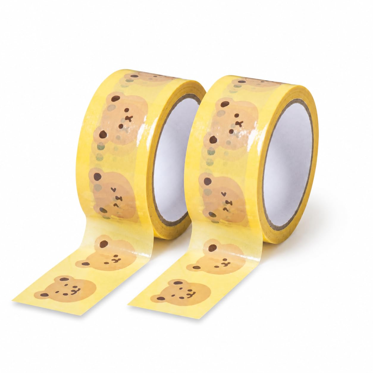 Cute Bear Packing Tape (Pack of 2) 1.9 in x 44 yd (48mm x 40m) | Cute Bear Pattern Tape, Yellow Decorative Packing Tape