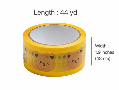 Cute Bear Packing Tape (Pack of 2) 1.9 in x 44 yd (48mm x 40m) | Cute Bear Pattern Tape, Yellow Decorative Packing Tape