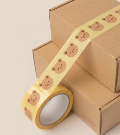 Cute Bear Packing Tape (Pack of 2) 1.9 in x 44 yd (48mm x 40m) | Cute Bear Pattern Tape, Yellow Decorative Packing Tape
