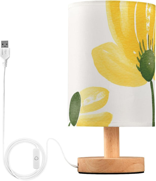 Night Stand Light Lamp Yellow Flower Bedside Table Lamp with USB Port for Living Room Office Dorm