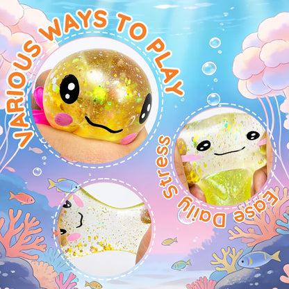 Axolotl Squishy Toy, Cute Glitter Stress Relief Fidget Toy (Yellow) | Slow Rising Squeeze Sensory Toy for Kids Adults, Anxiety Relief Squishy Salamander, Gift for Party Birthday Christmas