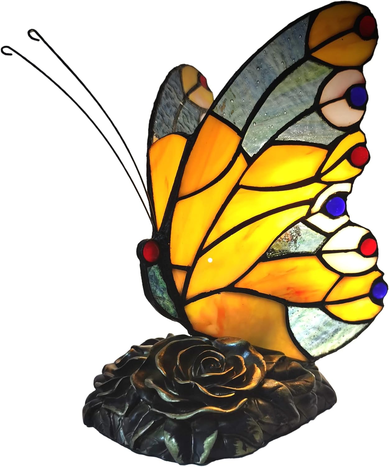 Bedside Table Lamp LED Tiffany Table Lamps Yellow Butterfly Stained Glass Shade ON Off Switch Night Light Side Table lamp for Living Room Bedroom Farmhouse Mothers Day Gifts