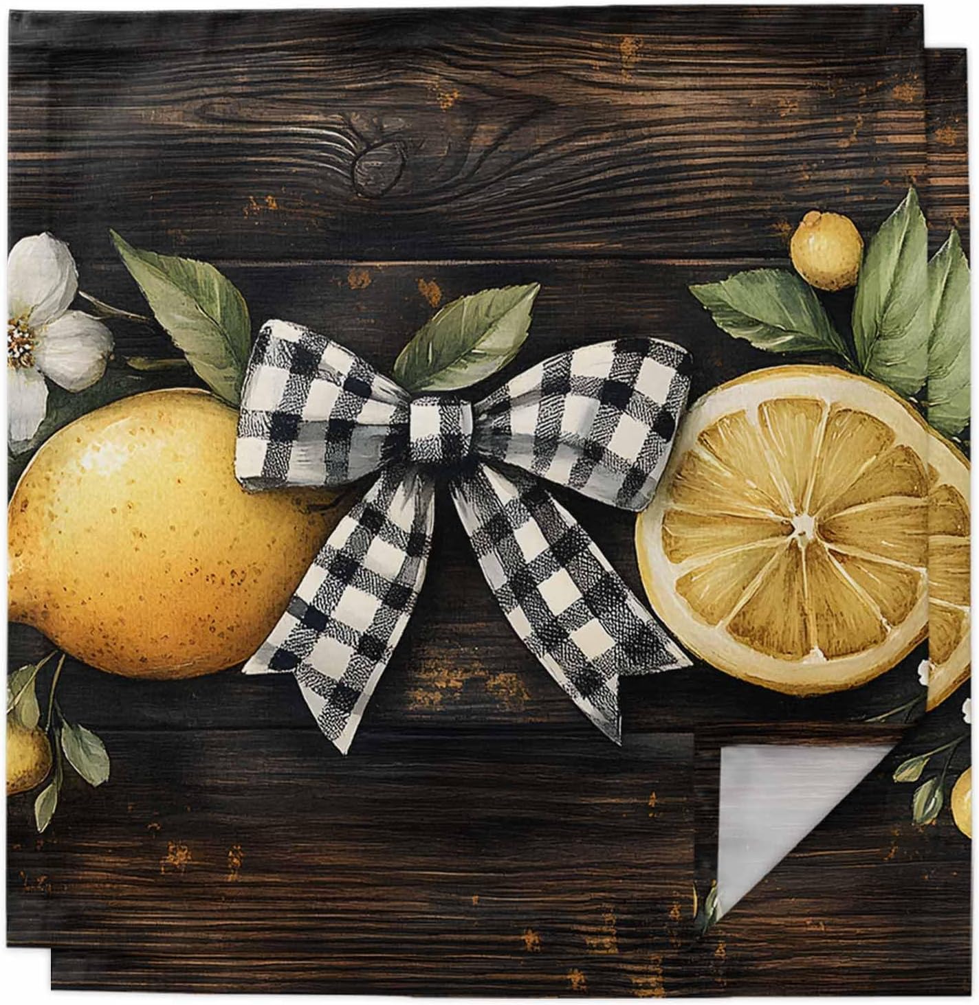 Lemon Bow Cloth Napkins Set of 2 Spring Fruit Soft Washable Square Dinner Napkins for Party Wedding Restaurant Hotel Cocktail 20x20 Inch