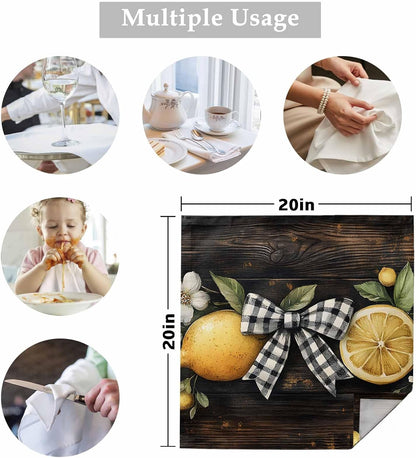 Lemon Bow Cloth Napkins Set of 2 Spring Fruit Soft Washable Square Dinner Napkins for Party Wedding Restaurant Hotel Cocktail 20x20 Inch