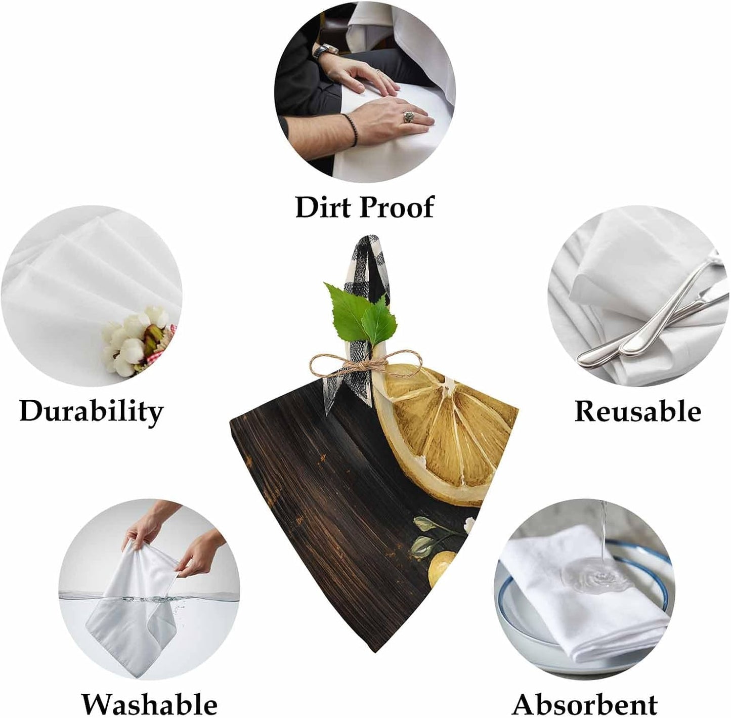Lemon Bow Cloth Napkins Set of 2 Spring Fruit Soft Washable Square Dinner Napkins for Party Wedding Restaurant Hotel Cocktail 20x20 Inch