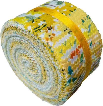 40P Cotton Jelly Roll Fabric Strips for Quilting and Sewing,Yellow Flower | 100%Cotton 40pcs 2.5 x 44 Inch Cut Accurately Soft Jelly Roll fabric for Beginners,Easy to Sew and Work With