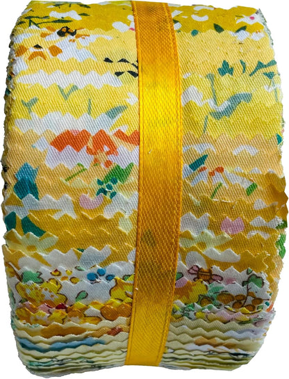 40P Cotton Jelly Roll Fabric Strips for Quilting and Sewing,Yellow Flower | 100%Cotton 40pcs 2.5 x 44 Inch Cut Accurately Soft Jelly Roll fabric for Beginners,Easy to Sew and Work With