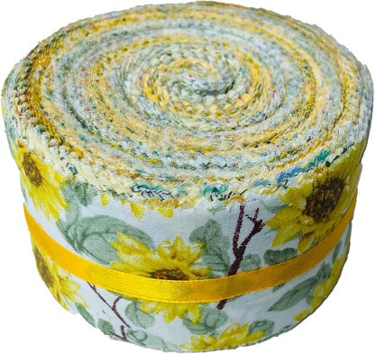 40P Cotton Jelly Roll Fabric Strips for Quilting and Sewing,Yellow Flower | 100%Cotton 40pcs 2.5 x 44 Inch Cut Accurately Soft Jelly Roll fabric for Beginners,Easy to Sew and Work With