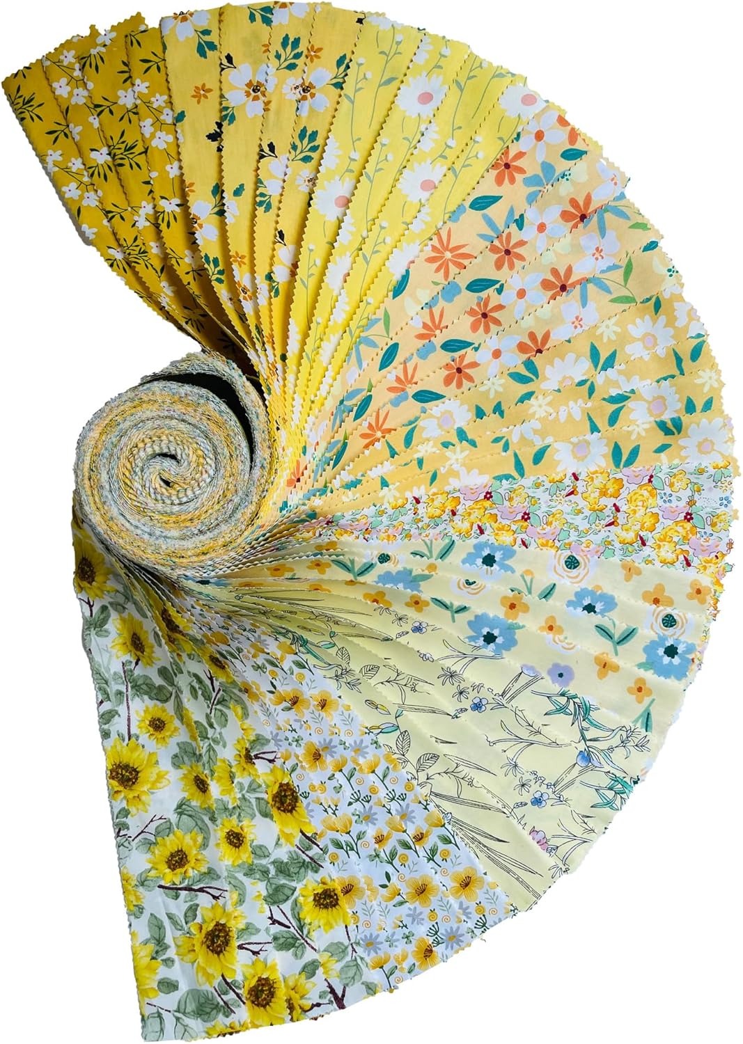 40P Cotton Jelly Roll Fabric Strips for Quilting and Sewing,Yellow Flower | 100%Cotton 40pcs 2.5 x 44 Inch Cut Accurately Soft Jelly Roll fabric for Beginners,Easy to Sew and Work With