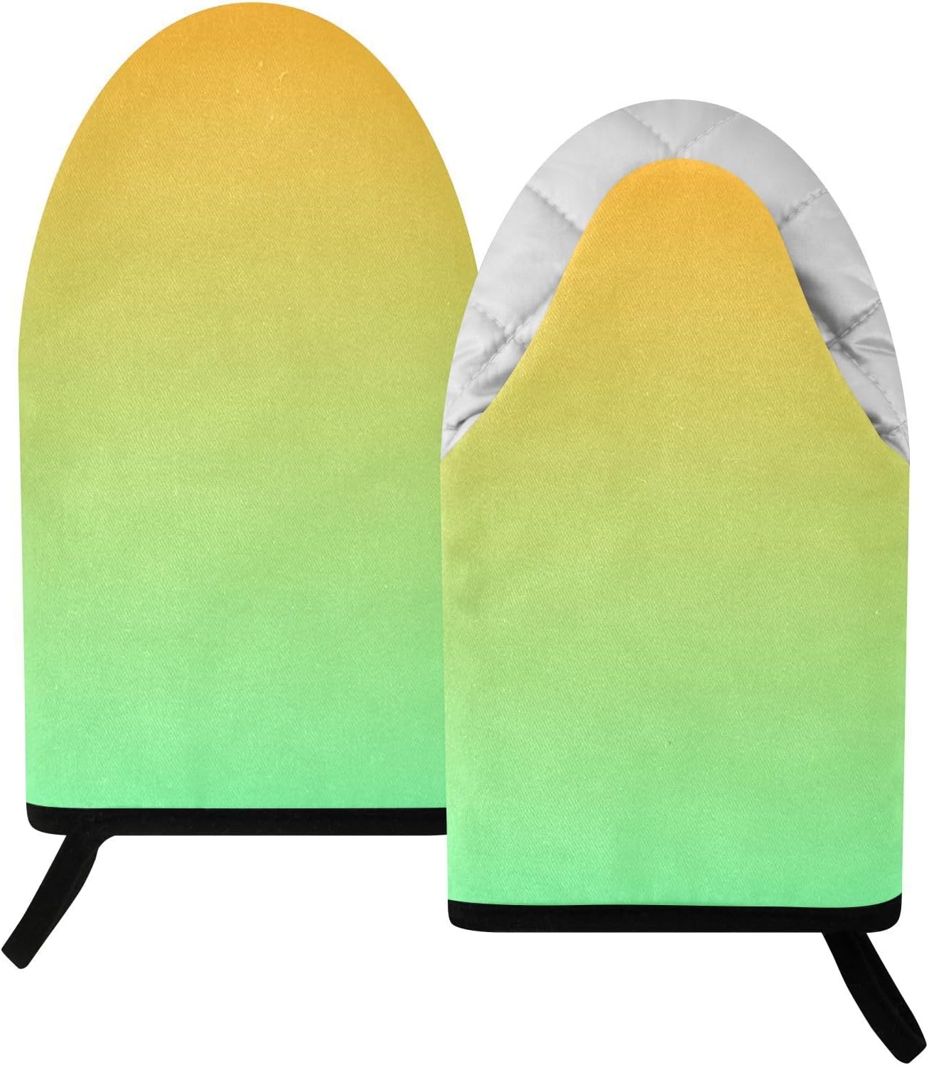 Yellow Light Green Gradient Oven Mitts Short Kitchen Oven Gloves | 2-Pack Heat Resistant Short Cotton Kitchen Gloves with Hanging Loop, 9.5x5.7 in