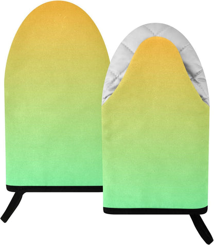 Yellow Light Green Gradient Oven Mitts Short Kitchen Oven Gloves | 2-Pack Heat Resistant Short Cotton Kitchen Gloves with Hanging Loop, 9.5x5.7 in