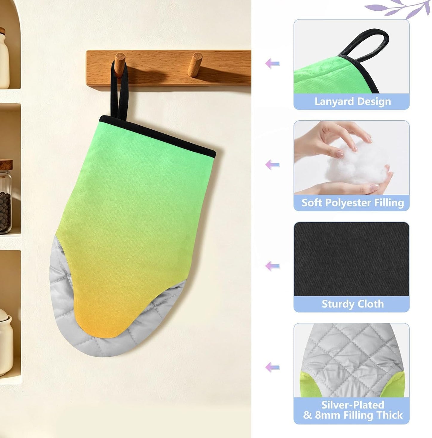 Yellow Light Green Gradient Oven Mitts Short Kitchen Oven Gloves | 2-Pack Heat Resistant Short Cotton Kitchen Gloves with Hanging Loop, 9.5x5.7 in