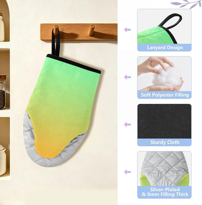 Yellow Light Green Gradient Oven Mitts Short Kitchen Oven Gloves | 2-Pack Heat Resistant Short Cotton Kitchen Gloves with Hanging Loop, 9.5x5.7 in