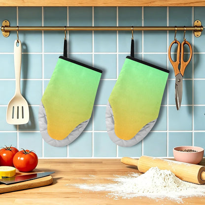 Yellow Light Green Gradient Oven Mitts Short Kitchen Oven Gloves | 2-Pack Heat Resistant Short Cotton Kitchen Gloves with Hanging Loop, 9.5x5.7 in