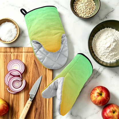 Yellow Light Green Gradient Oven Mitts Short Kitchen Oven Gloves | 2-Pack Heat Resistant Short Cotton Kitchen Gloves with Hanging Loop, 9.5x5.7 in