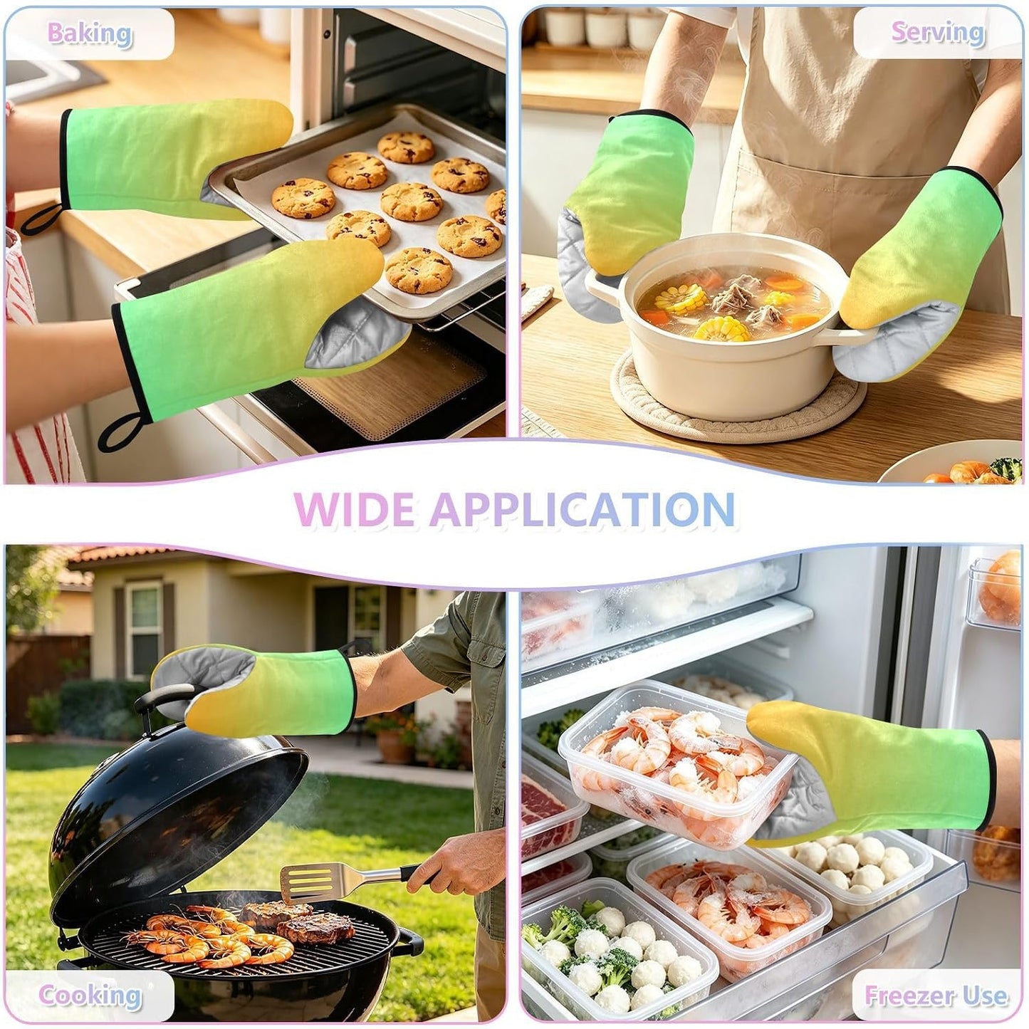 Yellow Light Green Gradient Oven Mitts Short Kitchen Oven Gloves | 2-Pack Heat Resistant Short Cotton Kitchen Gloves with Hanging Loop, 9.5x5.7 in