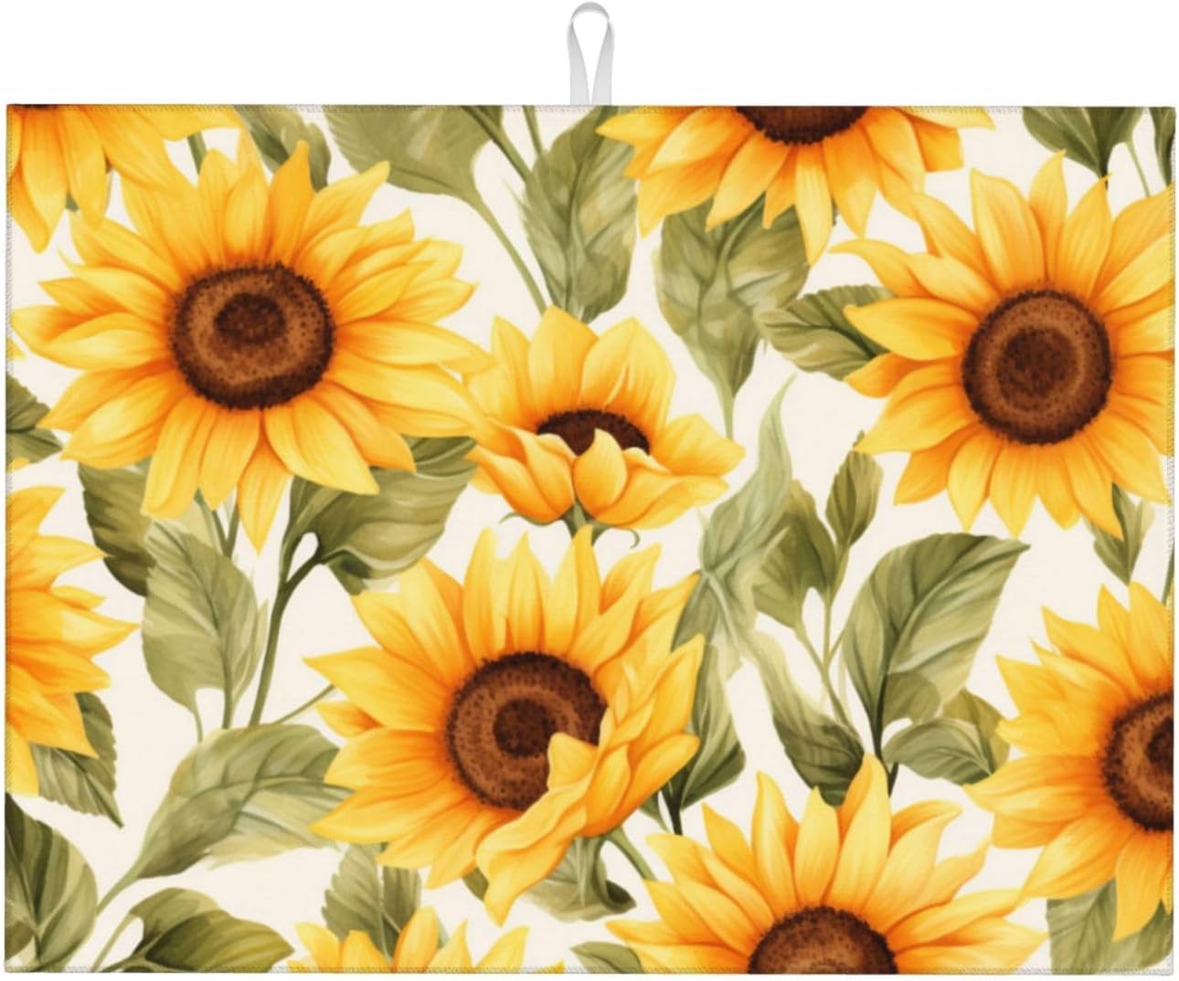 Yellow Sunflower Dish Drying Mat - Reversible Microfiber Design - Absorbent And Versatile Kitchen Essential White