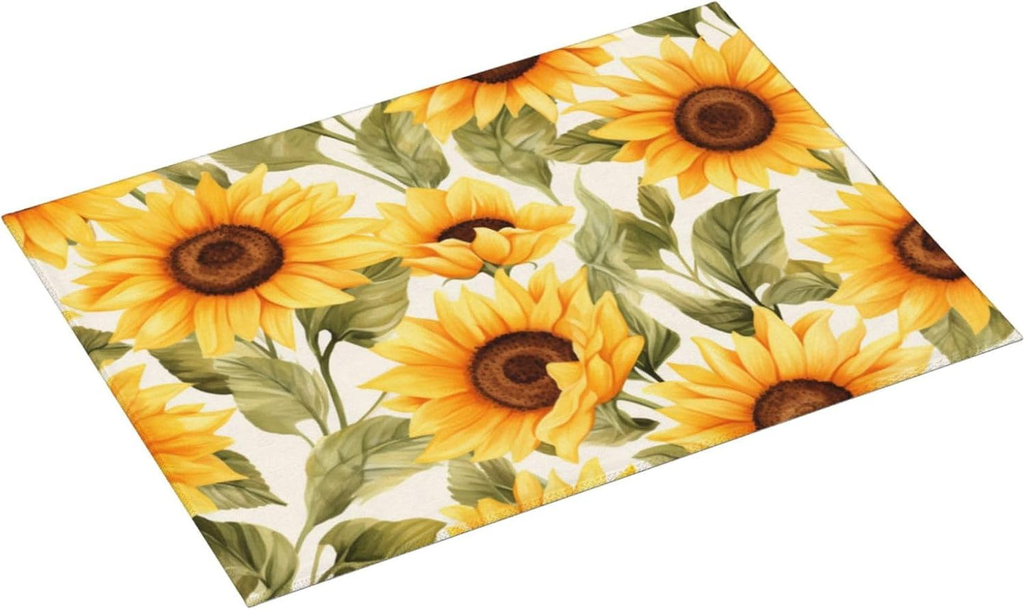Yellow Sunflower Dish Drying Mat - Reversible Microfiber Design - Absorbent And Versatile Kitchen Essential White