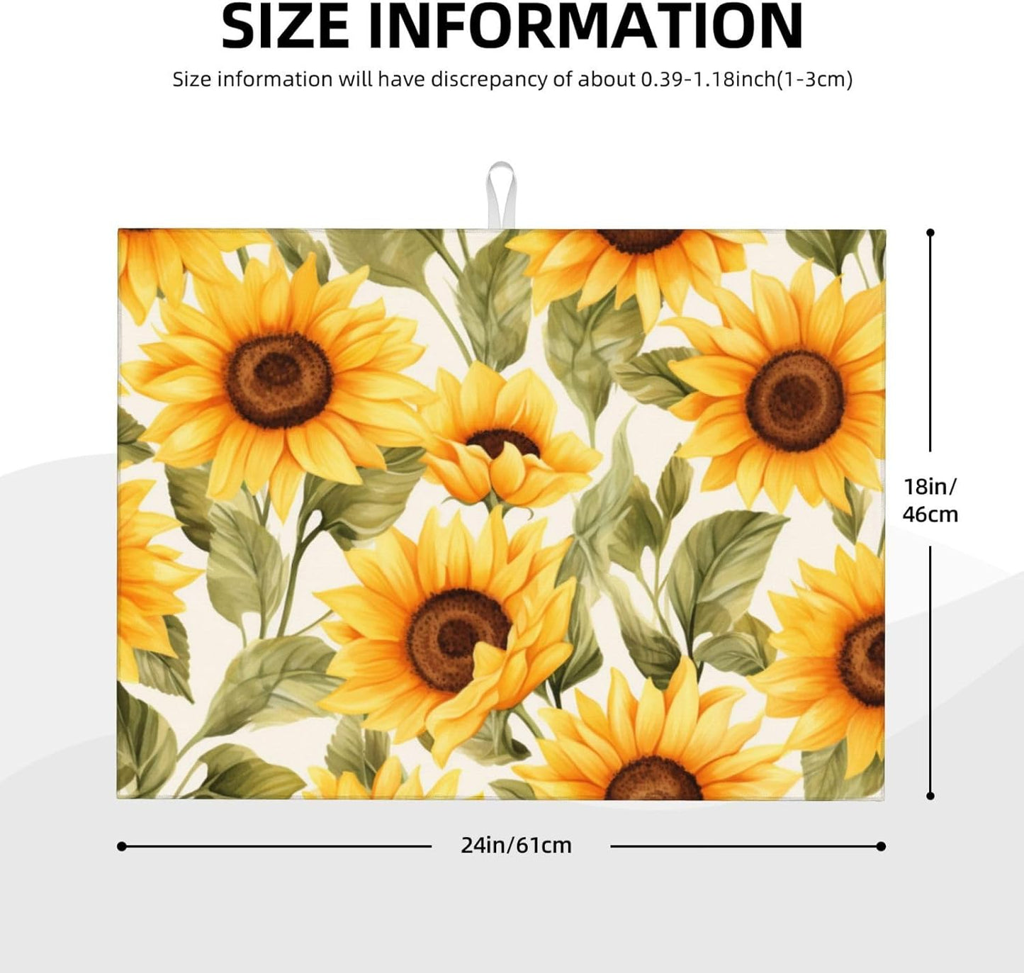 Yellow Sunflower Dish Drying Mat - Reversible Microfiber Design - Absorbent And Versatile Kitchen Essential White