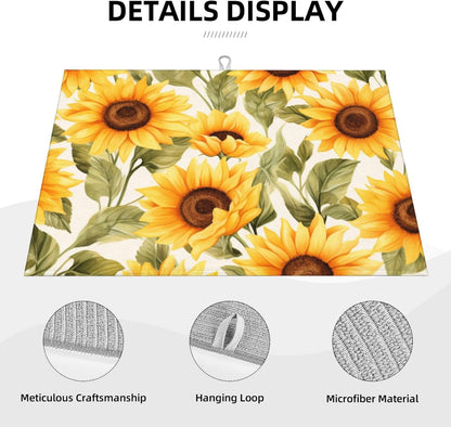Yellow Sunflower Dish Drying Mat - Reversible Microfiber Design - Absorbent And Versatile Kitchen Essential White