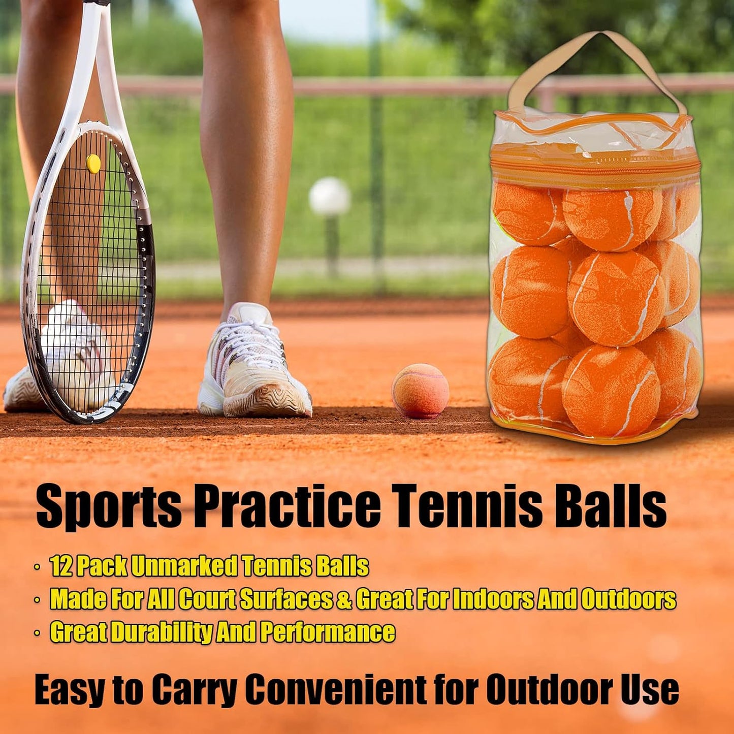 GKK Durable Pressurized Tennis Balls - 12 Pack Yellow Felt Training Balls for Beginners and Dogs