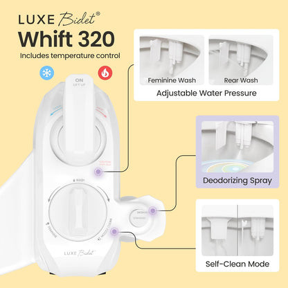 Whift 320 Bidet With Built-In Deodorizing Spray, Non-Electric Warm Water Bidet Attachment For Toilet Seat, Lemon Spray Included, Easy Slide-In Install, Rear & Feminine Wash (White)