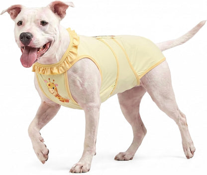 Dog Recovery Suit, Wound Protective E-Collar Alternative for Large Medium Dogs, Abdomen Care Post-Surgery Wear, Deer Pattern, Yellow Collar/Yellow, XXL