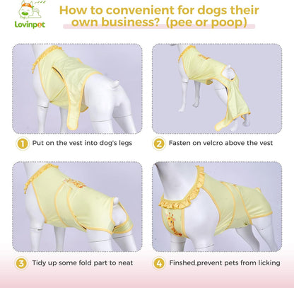 Dog Recovery Suit, Wound Protective E-Collar Alternative for Large Medium Dogs, Abdomen Care Post-Surgery Wear, Deer Pattern, Yellow Collar/Yellow, XXL