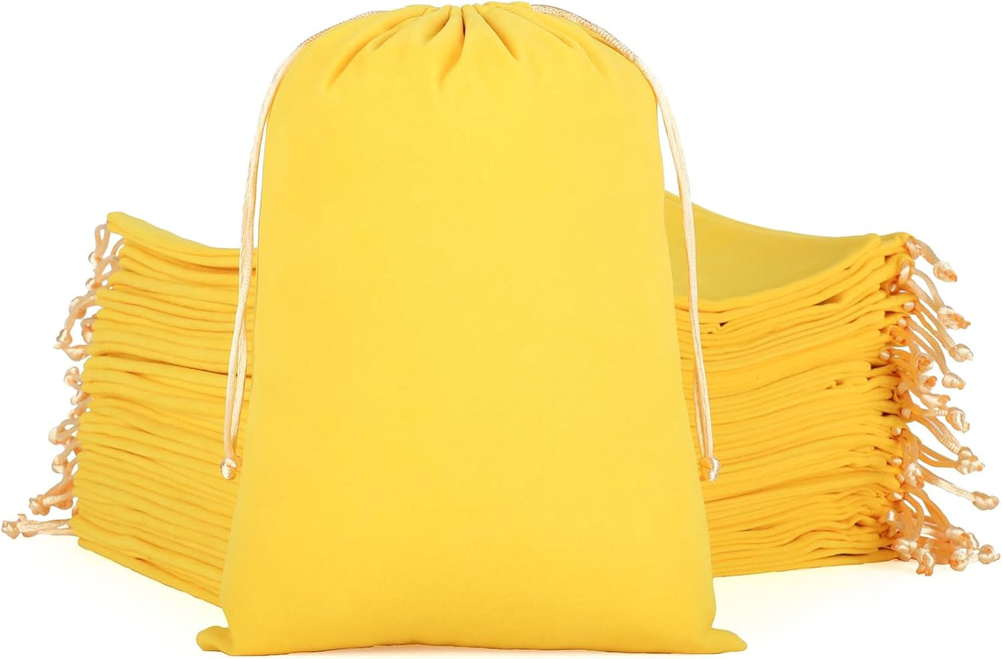 50Pcs Velvet Gift Bags, 7x10” Large Yellow Drawstring Pouch | For Small Business Packing, Jewelry Boxes, Cosmetics, Keepsakes, Labor Day Party Favors, Office Gifts, Class Craft Activities