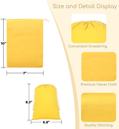 50Pcs Velvet Gift Bags, 7x10” Large Yellow Drawstring Pouch | For Small Business Packing, Jewelry Boxes, Cosmetics, Keepsakes, Labor Day Party Favors, Office Gifts, Class Craft Activities