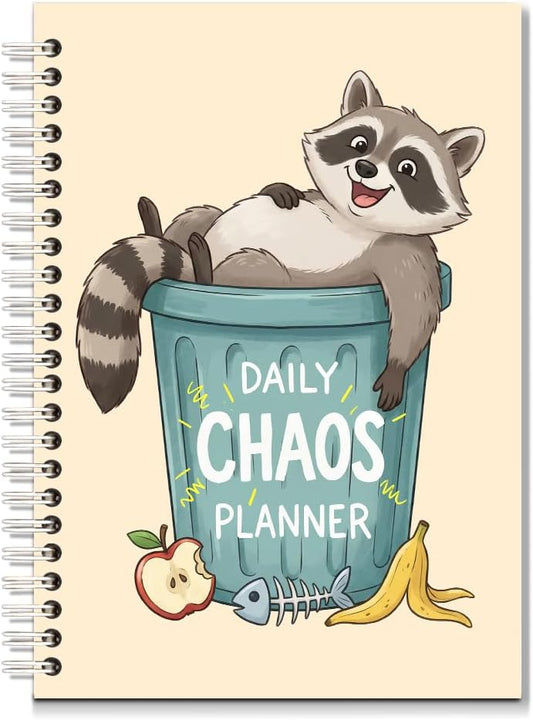 Daily Chaos Planner Horizontal Lined Spiral Notebook, Funny Raccoon Trash Panda Spiral Journal, Cute Chaos Coordinator Gifts for Women Friend Coworker Teacher Student, Work School Desk Planner