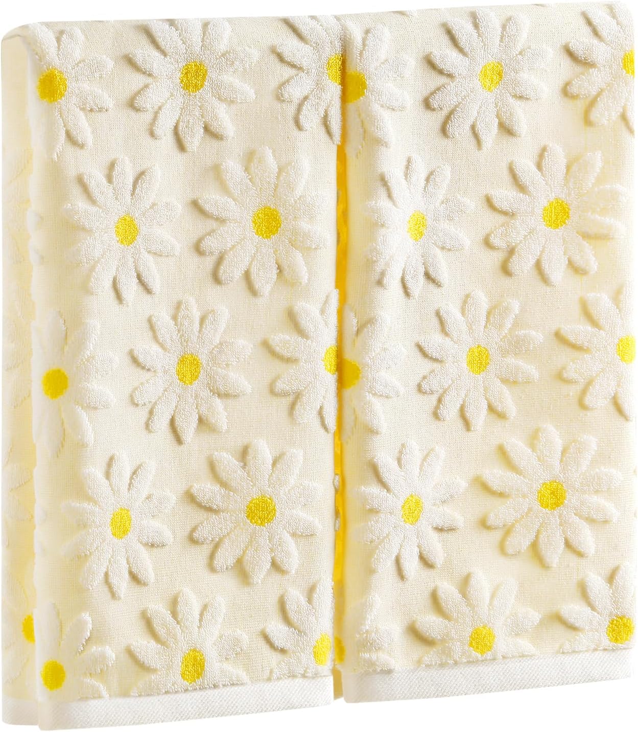Hand Towels Yellow Summer Spring Floral Daisy for Bathroom | 2 Pack Cotton White Flower Farmhouse Decorative Towels Set for Drying, Cleaning, Cooking, Holiday 13.7'' x 29.5''