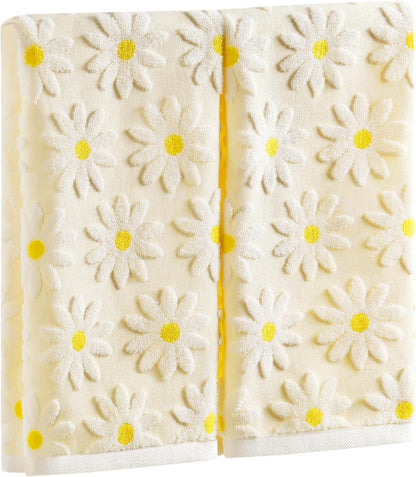 Hand Towels Yellow Summer Spring Floral Daisy for Bathroom | 2 Pack Cotton White Flower Farmhouse Decorative Towels Set for Drying, Cleaning, Cooking, Holiday 13.7'' x 29.5''