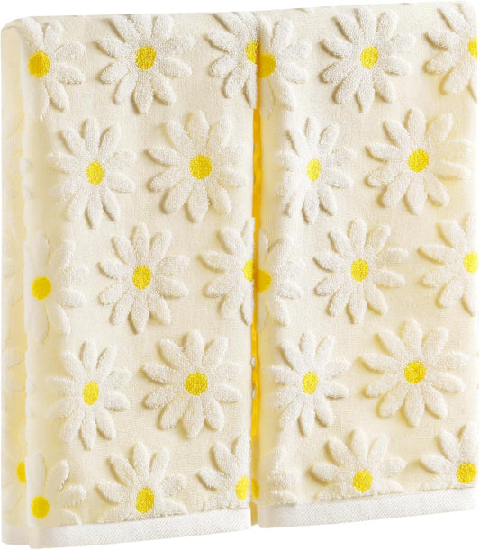 Hand Towels Yellow Summer Spring Floral Daisy for Bathroom | 2 Pack Cotton White Flower Farmhouse Decorative Towels Set for Drying, Cleaning, Cooking, Holiday 13.7'' x 29.5''