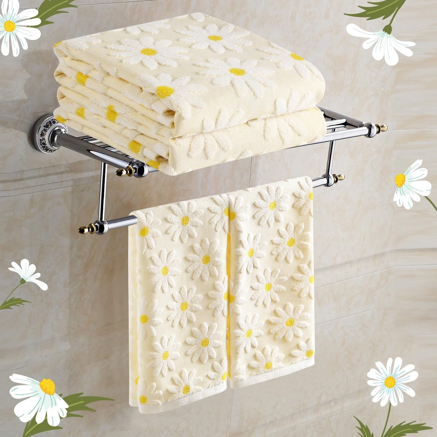 Hand Towels Yellow Summer Spring Floral Daisy for Bathroom | 2 Pack Cotton White Flower Farmhouse Decorative Towels Set for Drying, Cleaning, Cooking, Holiday 13.7'' x 29.5''