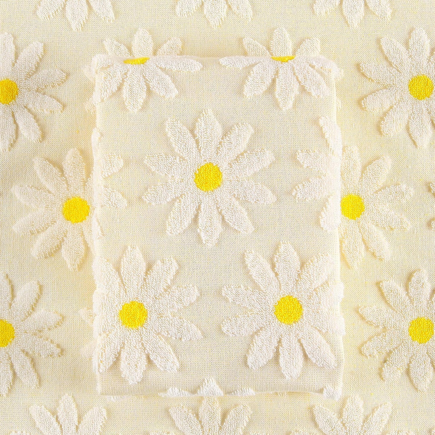 Hand Towels Yellow Summer Spring Floral Daisy for Bathroom | 2 Pack Cotton White Flower Farmhouse Decorative Towels Set for Drying, Cleaning, Cooking, Holiday 13.7'' x 29.5''