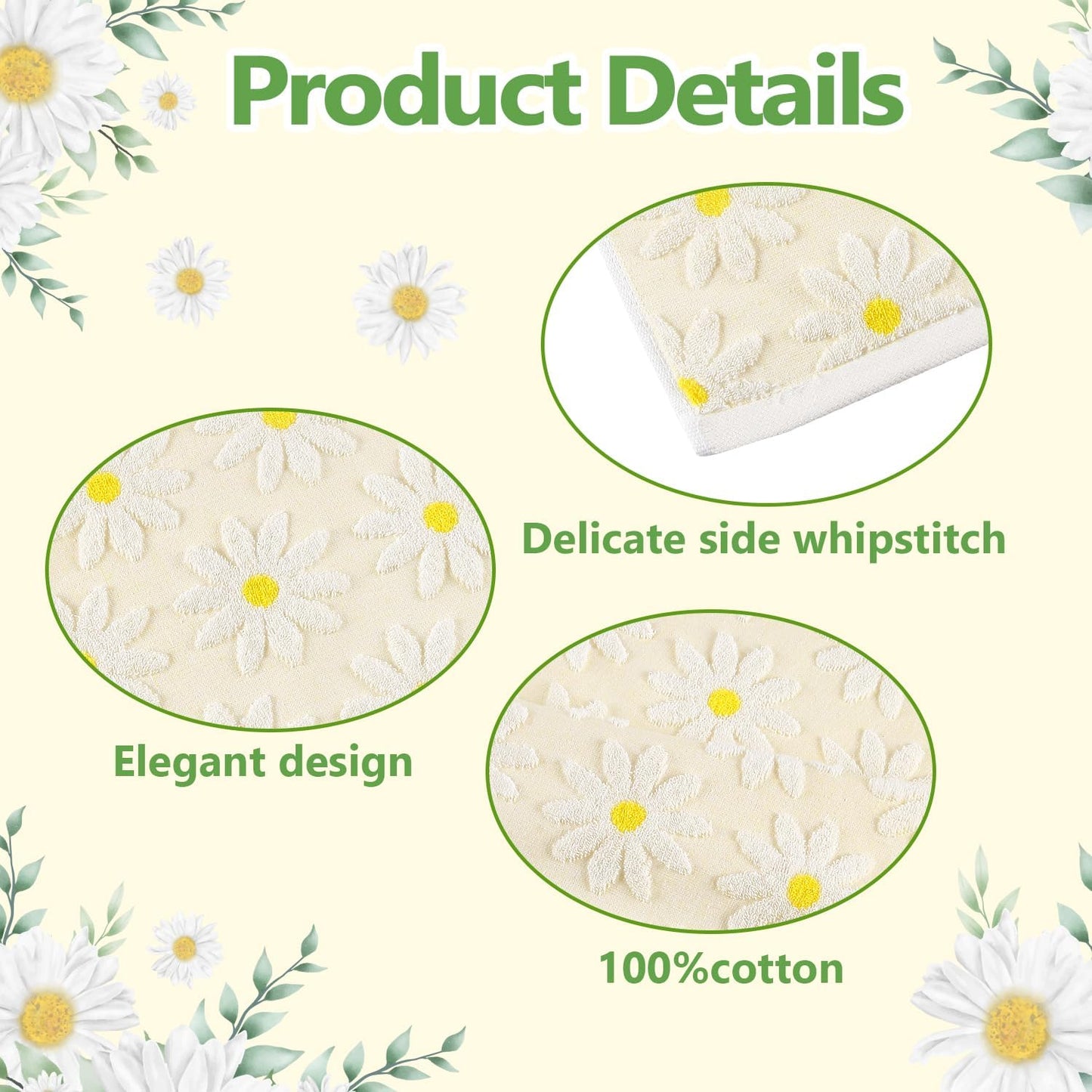Hand Towels Yellow Summer Spring Floral Daisy for Bathroom | 2 Pack Cotton White Flower Farmhouse Decorative Towels Set for Drying, Cleaning, Cooking, Holiday 13.7'' x 29.5''