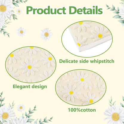 Hand Towels Yellow Summer Spring Floral Daisy for Bathroom | 2 Pack Cotton White Flower Farmhouse Decorative Towels Set for Drying, Cleaning, Cooking, Holiday 13.7'' x 29.5''