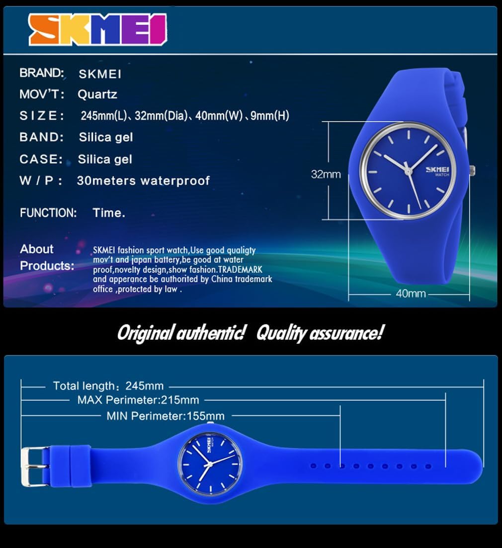 Watches for Young Women Lady Sports Silicone Band Waterproof Fashion Casual Simple Quartz Analog Teens Girls Gift Black Wrist Watch